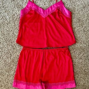 Lulu's Red and Pink Lace Trim Pajama Set